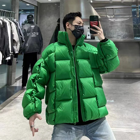 Winter Men's Cotton Padded Jacket Puffer Loose Solid Warm Coats Long Sleeve Criss Cross Stand Collar Thick Parka For Male