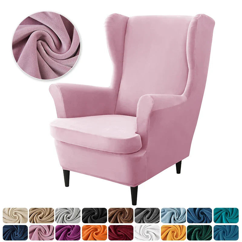 Velvet Wingback Chair Covers Stretch Wing Armchair Cover with Seat Cushion Cover Elastic Sofa Slipcovers Solid Color Sofa Covers