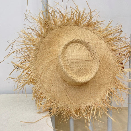 2024 Handmade Big Brim Hat Oversized Tassel Burrs Women Men Straw Sun Brim Hats Natural Raffia Panama Beach Summer Hat