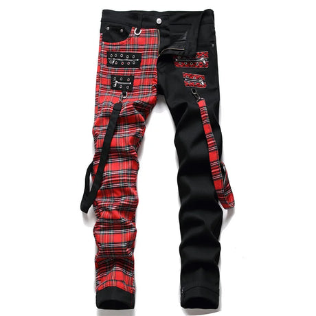 Men's Black Jeans Men's Fashion Punk Patchwork Street Jeans Men's Stretch Street Hip Hop Slim Fit Holes Punk Denim Cotton Pants