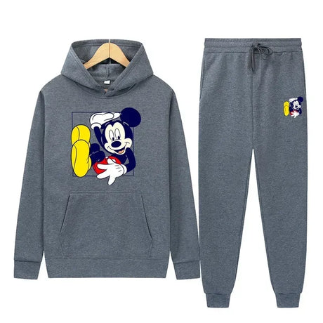 New Disney Mickey Fashion Sports Suit Printed Hoodie + Trousers 2 Pieces Set Spring And Autumn Animation Men And Women Suit