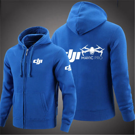 Dji Professional Pilot Drone Men's Autumn Hooded Sweatshirt Fashion Solid Color Zipper Hoodies Loose Sports Sweatshirt Cardigan