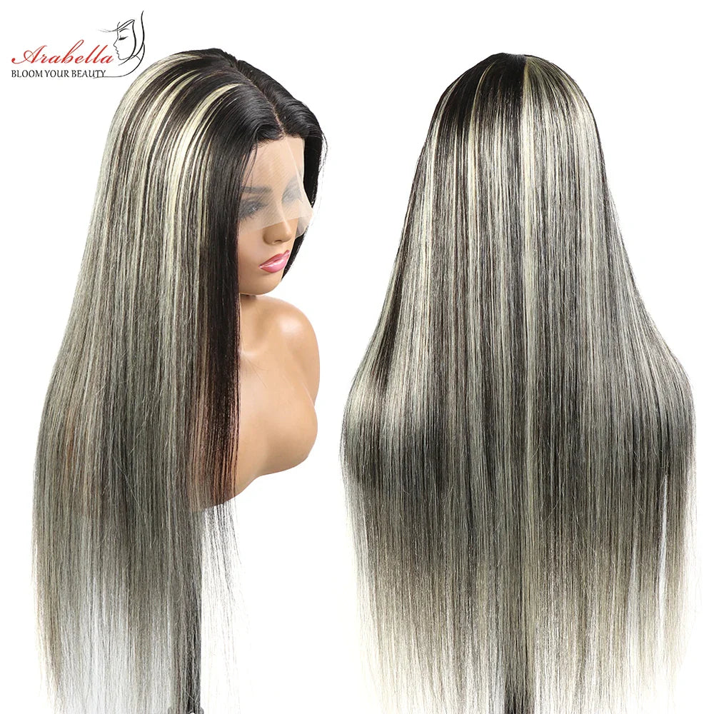 Blonde Hair Mix With Natural Black Hair Wig 100% Human Hair Wigs Arabella Remy 13x5x2 Transparent Lace Straight Hair WIg