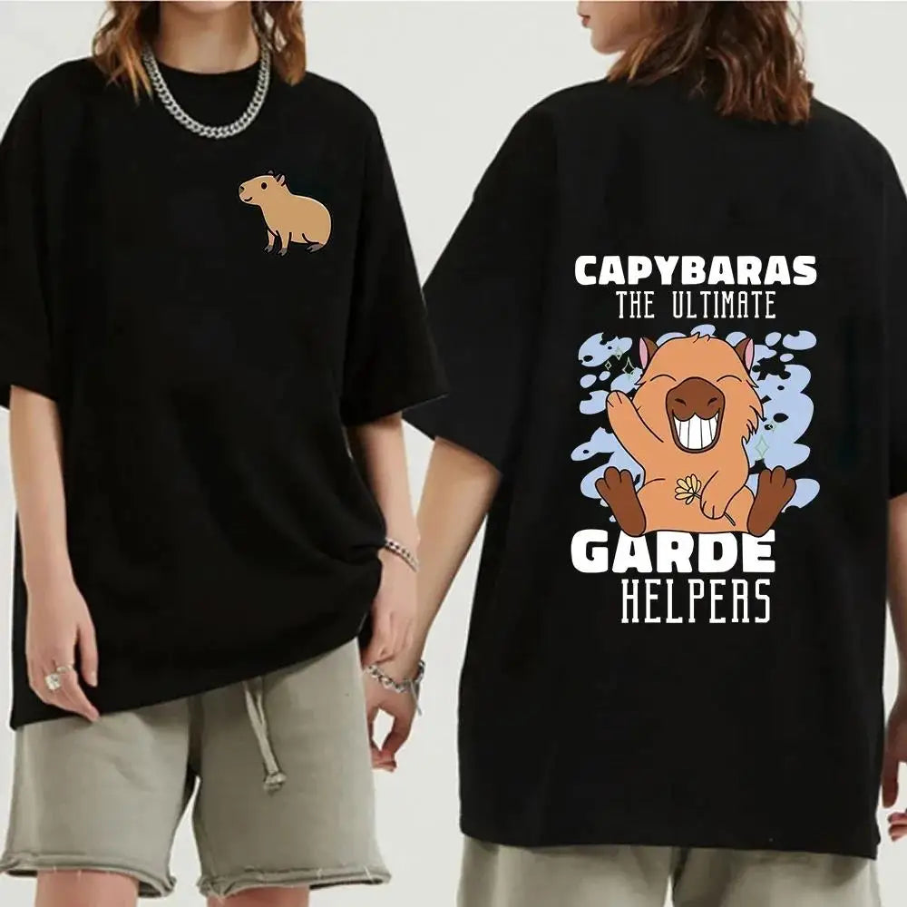 Funny Animals Capybara Cartoon Print T Shirt WomenMen Cotton Plus Size Tops T-shirt Y2k Unisex Fashion Harajuku Tees