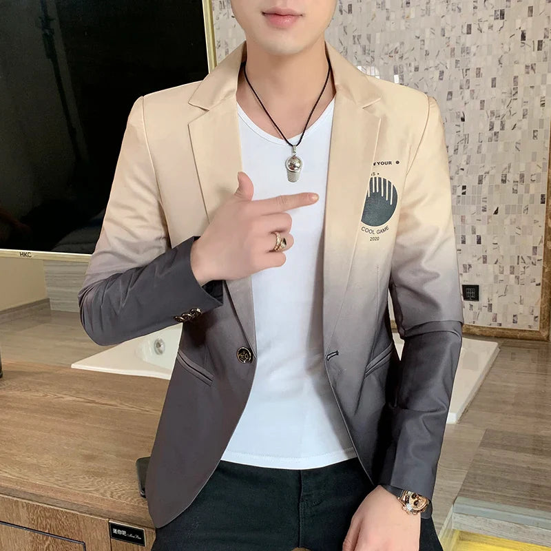 Blazer Fot Men 2024 Spring New Male Gradient Suit Jacket Masculino Korean Style Slim Fit Casual Men Fashion Trend Dress Jacket