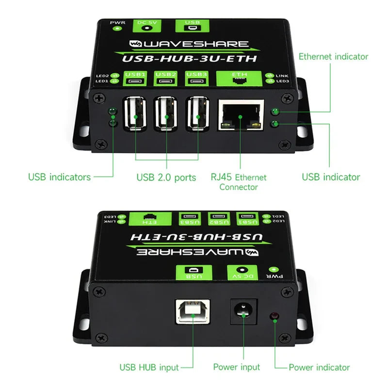 Industrial Grade Multifunctional USB HUB Extending 3 x USB Ports + 100M Ethernet Port Network ESD Over Current Protection