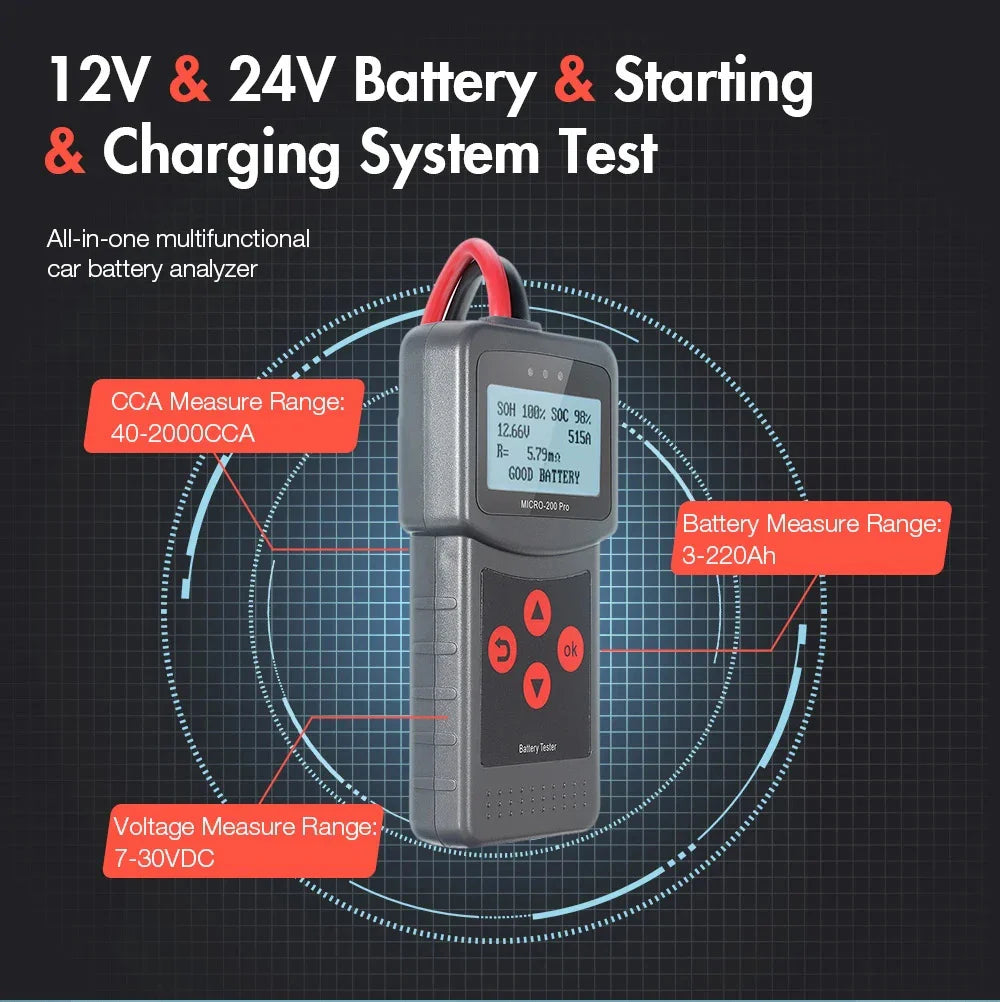 Lancol Micro200 Pro Car Battery Tester 12V 40-2000CCA Lead Acid Battery Analyzer Cranking Test Charging Test Diagnostic Tool