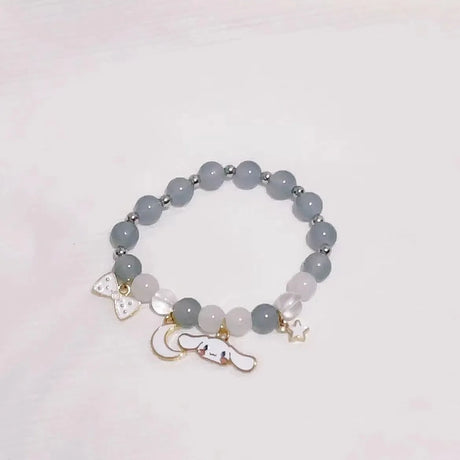 Sanrio Anime Summer Clear Jade Osmanthus Dog Bracelet Lovely Sweet Girl Student Crystal Bead Chain Animation Derivatives Gift