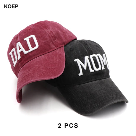 KOEP MOM And DAD Baseball Cap Fishing Caps Men Outdoor Women Washed And Worn Pregnancy Announcement Hats 3D Embroidery