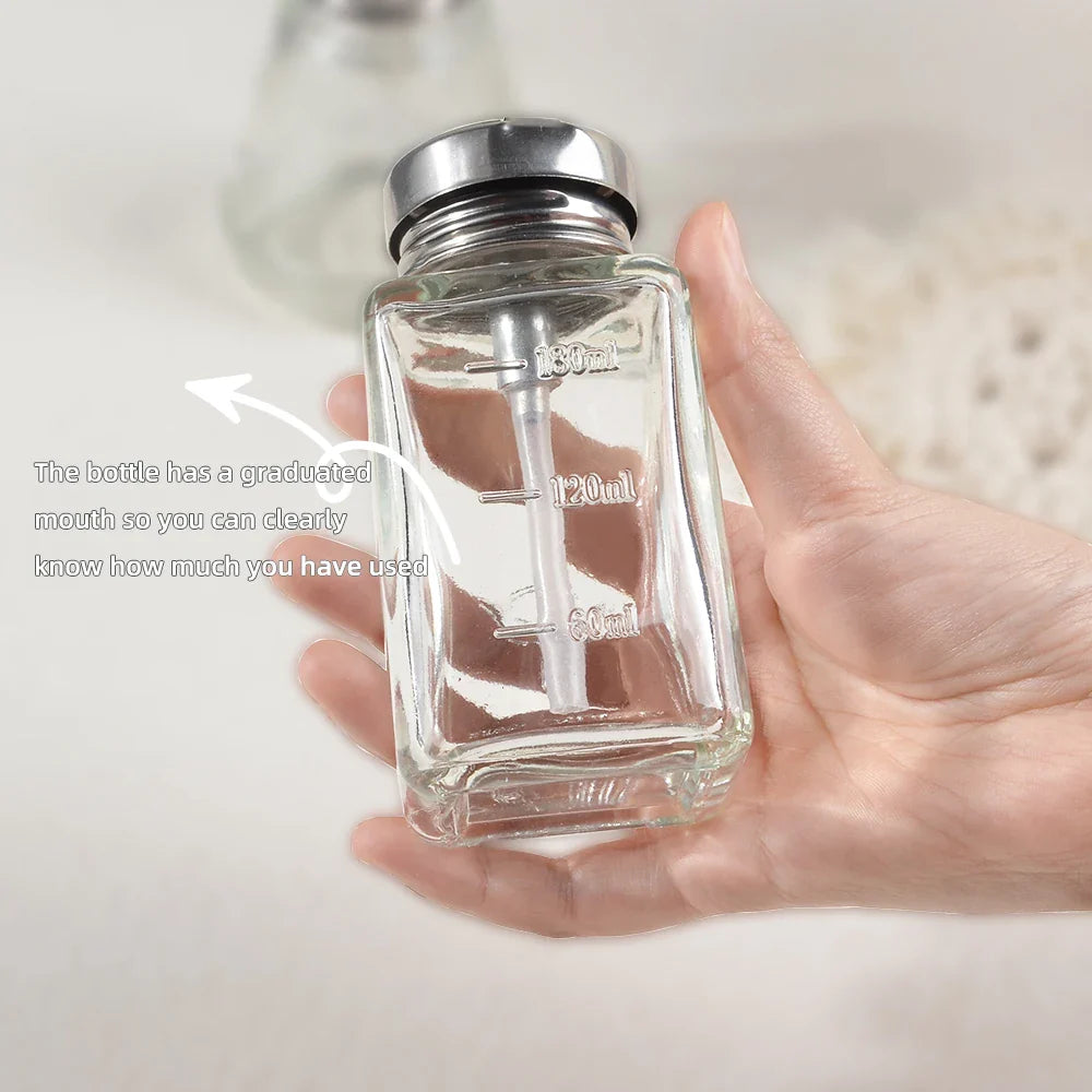 1Pcs 180ml Nail Refillable Glass Bottles Empty Press Pump Dispenser Nail Art Polish Remover Cleaner Makeup Bottle Manicure Tool