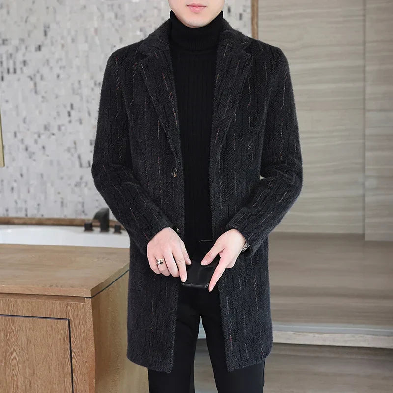 2023 High-end Feel Men Fashion Handsome All Woolen Coat Suit Collar Long Trench Coat Woolen Coat Thick Casual  Winter Jacket Men