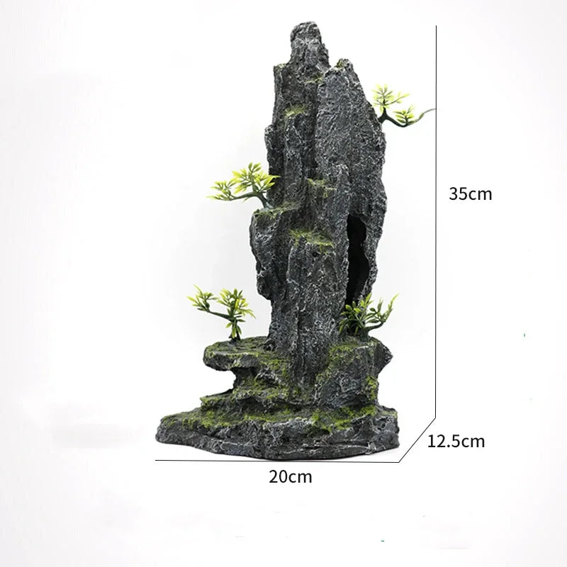 Large Resin Aquarium Fish Tank Mountain View Oranment Decor Rockery Landscape Rock Hiding Cave Tree Decoration