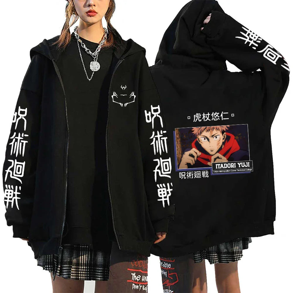 Autumn Zip Up Jacket Anime Jujutsu Kaisen Zip Plus Size Hoodie Streetwear Men Women Sweatshirts Harajuku Unisex Casual Clothing