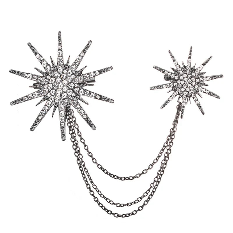 Fashion Star Alloy Rhinestones Women's Snowflake Large Brooch Jewelry Scarf Buckle Women's Tassel Chain Brooch Medal