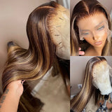 34Inch Bone Straight Highlight Lace Front Human Hair 4/27 Ombre 13x6 Lace Frontal Wigs 13x4 Honey Blonde Colored Wigs For Women