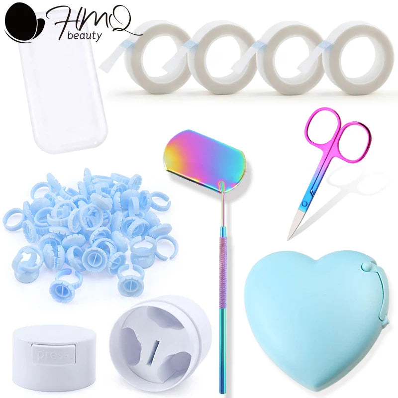 Eyelash Extension Supplies Set Glue Rings Tape Cutter Scissor Forehead Sticker Mirror Glue Storage Tank Makeup Accessories Tools