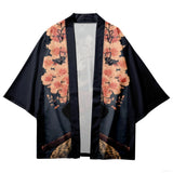 Plus Size Japanese Sakura Cat Samurai Print Kimono Streetwear Men Women Cardigan Harajuku Traditional Clothes Summer Beach Haori