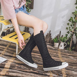 High Top Women's Canvas Shoes Knee High Boots Side Zipper Flats Vulcanized Shoes Lace-Up Comfortable Platform Sneakers Female