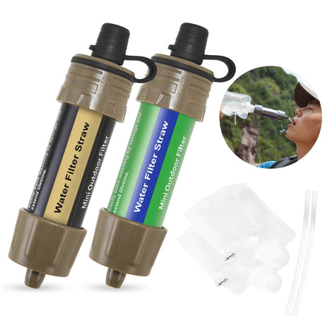 Outdoor Water Filter Straw Water Filtration System Emergency Water Drinking Purifier Sucker Travel Camping Hiking Survival Tools