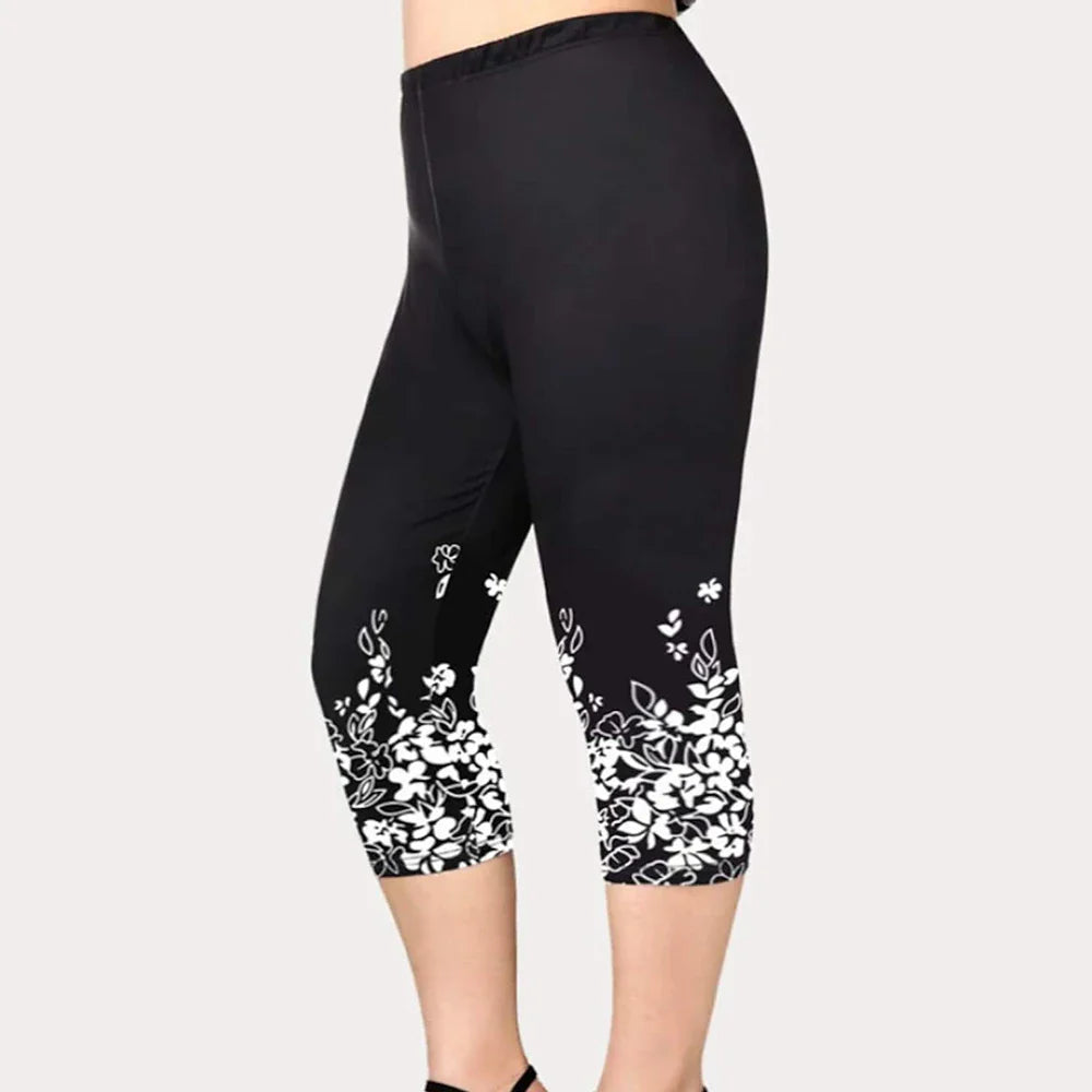 Summer New Casual Sports Yoga Capri Women Plus Size Floral Print Leggings Elastic Waist Cropped Pants Ladies Leisure Jegging