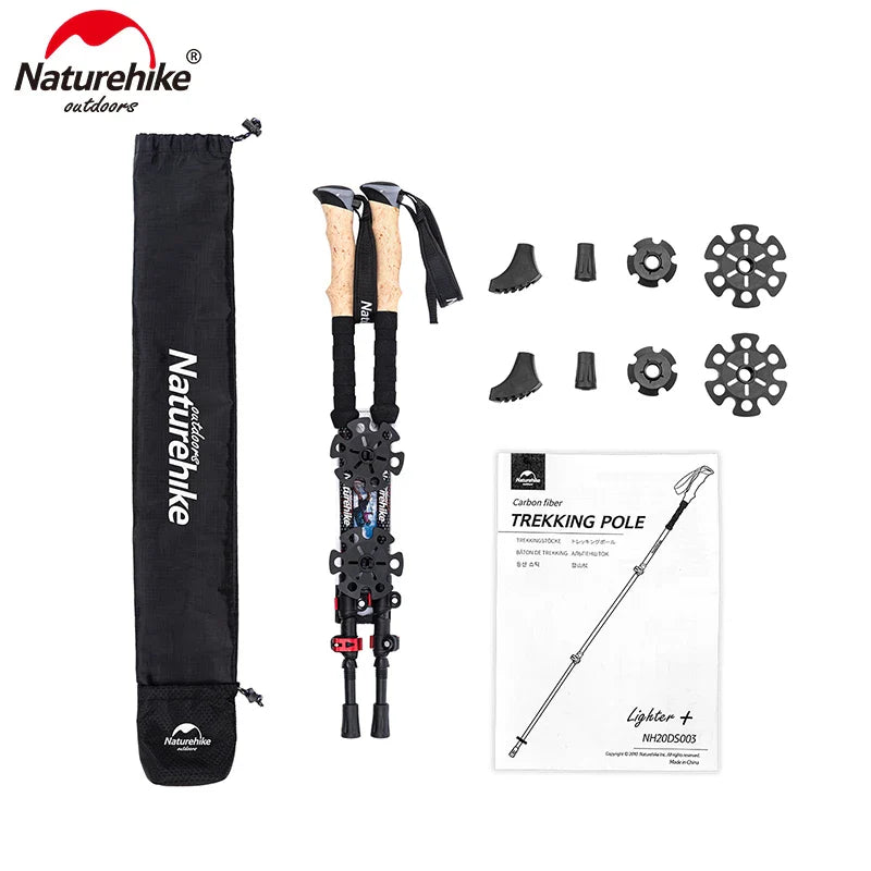 Naturehike Trekking Poles 2pcs Carbon Fiber Collapsible Telescopic Sticks Lightweight Walking Hiking Stick Climbing Stick