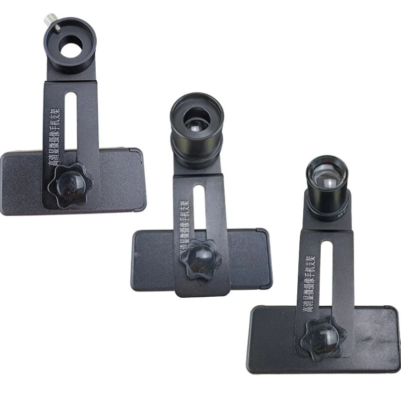 Microscope accessories: metal mobile phone clip holder with 12.5X eyepiece, which can be viewed, photographed