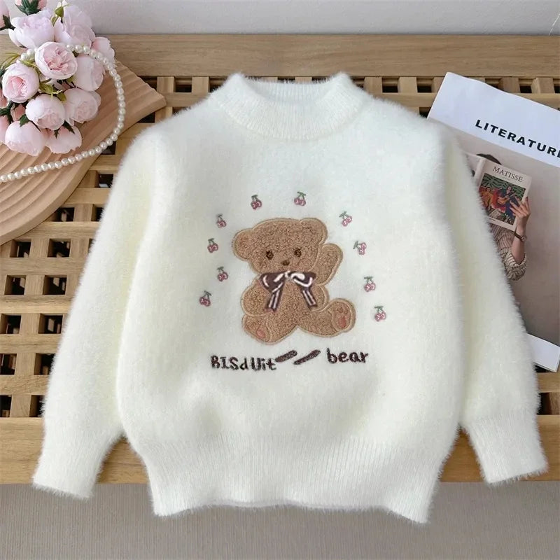 2023 Flower Knit Sweaters Autumn Winter Children's Kids Baby Girls Clothes Thicken Pullover Kids Long Sleeve Sweater