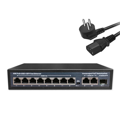 Full Gigabit POE Network Ethernet Switch Unmanaged  Hub 120W 8 POE +2 RJ45 +1 SFP Uplink Ports 1000Mbps 802.3 Af At for CCTV