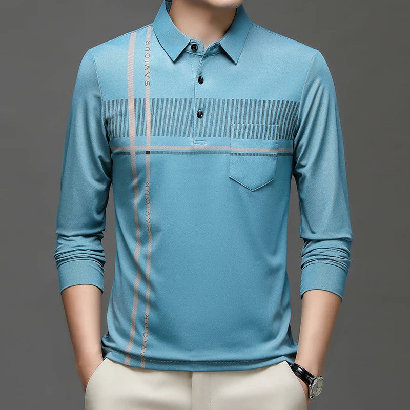 Stylish Spring Autumn Polo Shirt Men's Pullover Polo Shirt Male Casual Long Sleeves Turn-down Collar T Shirt