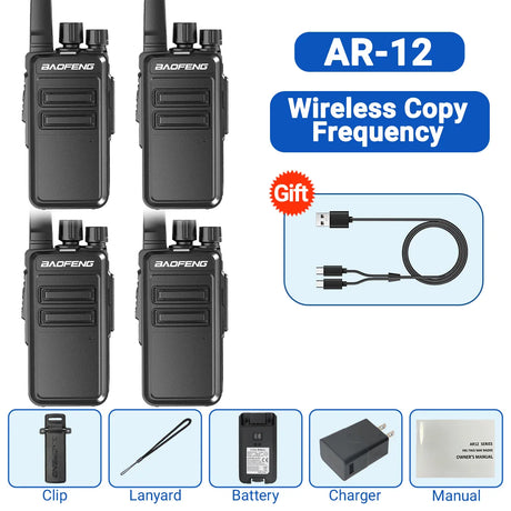 2/4 PCS Baofeng AR-12 Mini Walkie Talkie Wireless Copy Frequency UHF Type-C Long Range Ham Two Way Radio For Hunting Camping