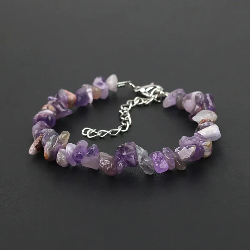 Natural Crystal Gemstone Irregular Energy Stone Bracelet Beads Chips Jewelry Amethys Aquamarine Rose Quartz Bracelets for Women