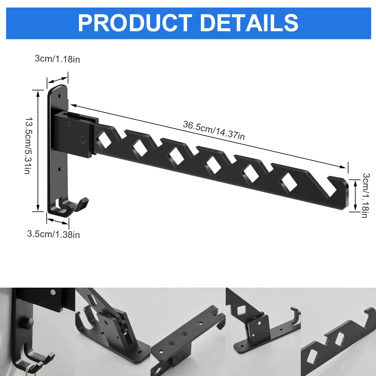 Clothes Drying Rack Adjustable Angle Clothes Hanger Wall-mounted Coat Dryer Collapsible Clothing Organizer Large Loading-bearing