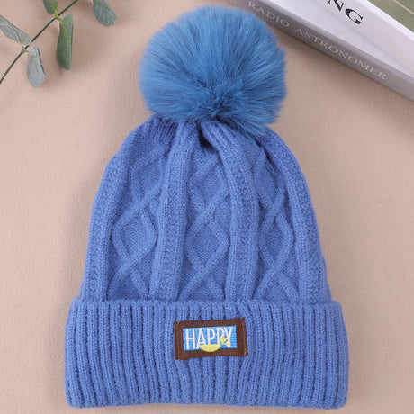 Winter Fur Pom Knitted Beanies Hat Female Plush Thicken Fleece-lined Warm Hats for Women Girl's Outdoor Woolen Thermal Gorro Cap