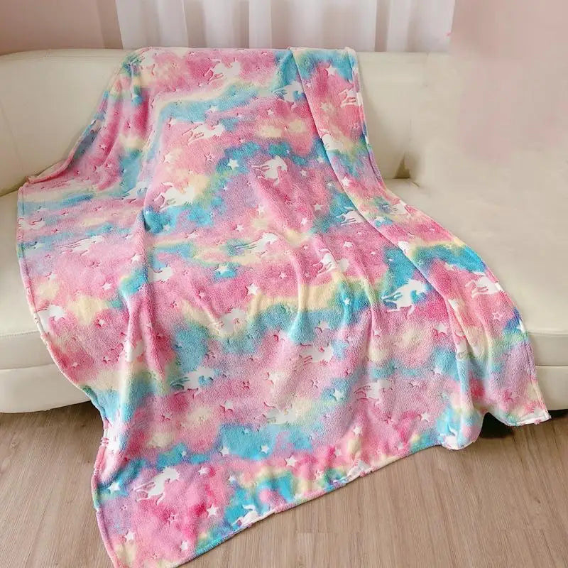 Glow in The Dark Throw Blanket Luminous Unicorns Dinasour Mermaid Blanket Christmas Gifts for Boys Girls Fleece Thin Blanket