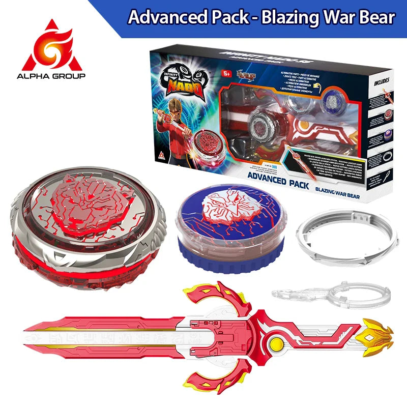 Infinity Nado 6 Advanced Pack-Fury Wave Dragon Metal Ring & Tip Spinning Top Gyro with Monster Icon Sword Launcher Anime Kid Toy