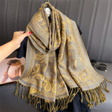 Luxury Pashmina Silk Scarf Shawl Wrap Paisley Jacquard Flowers Borders  Layers Reversible Classic Tassels For Women 70X190cm