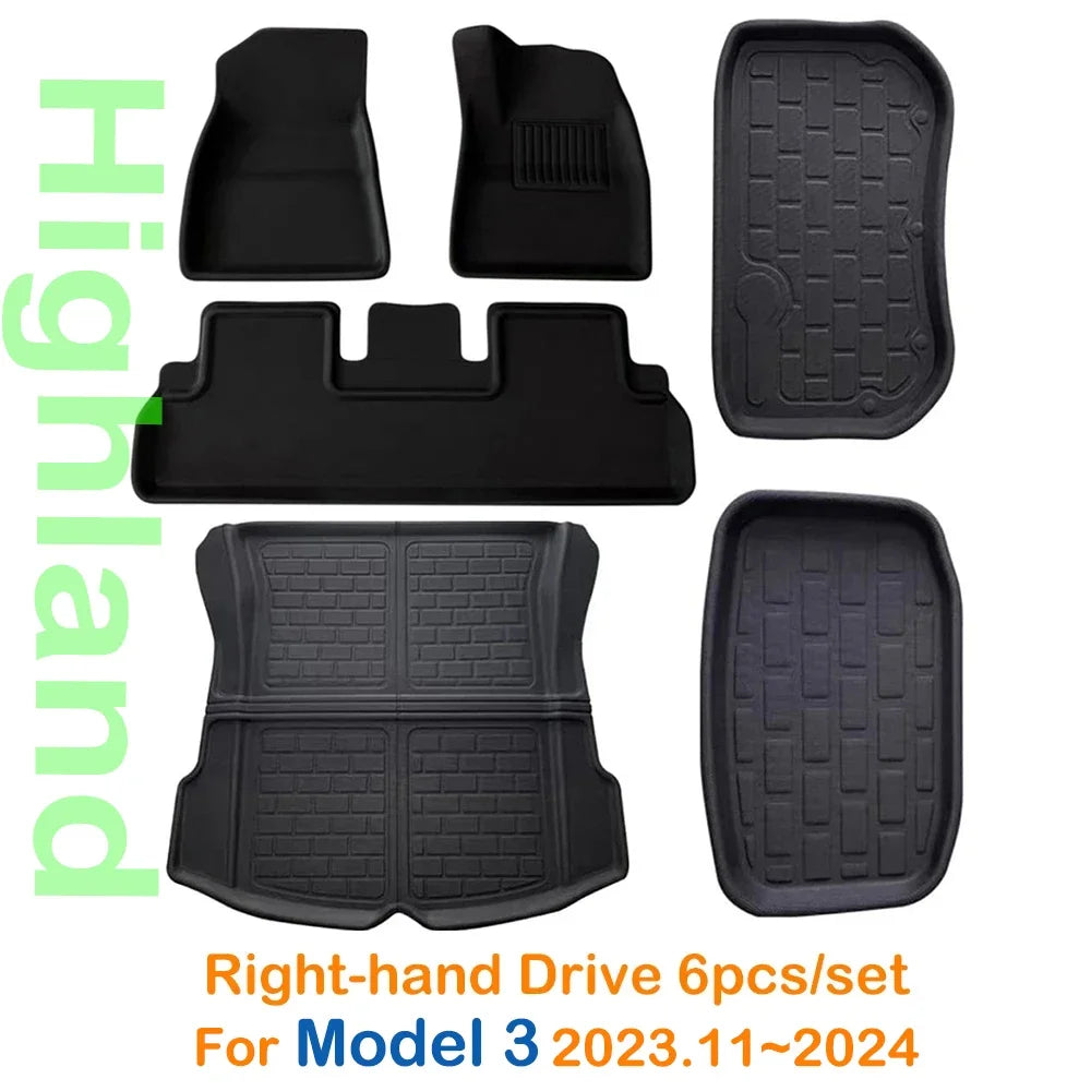 2024 3D Left Right Hand Driving All-Weather Floor Mats Trunk Mat Car Floor Liners For Tesla Model 3 Model Y 2019 - 2023