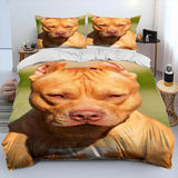 Cartoon Pitbull Dog Comforter Bedding Set,Duvet Cover Bed Set Quilt Cover Pillowcase,King Queen Size Bedding Set for Adult Child