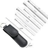 Stainless Steel Earpick Storage Leather Cover 6 Piece Set Spiral Earwax Cleaner