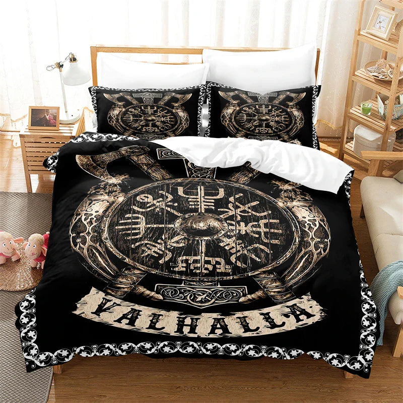 Vikings Duvet Cover Scandinavian Culture Print Bedding Set Mythology Religion Comforter Cover King Queen For Teens Adults Gifts