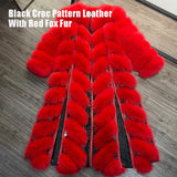 YOLOAgain 2024 Autumn Luxury Real Fox Fur Coat Long Women Genuine Leather Trench Coat Famale Outerwear