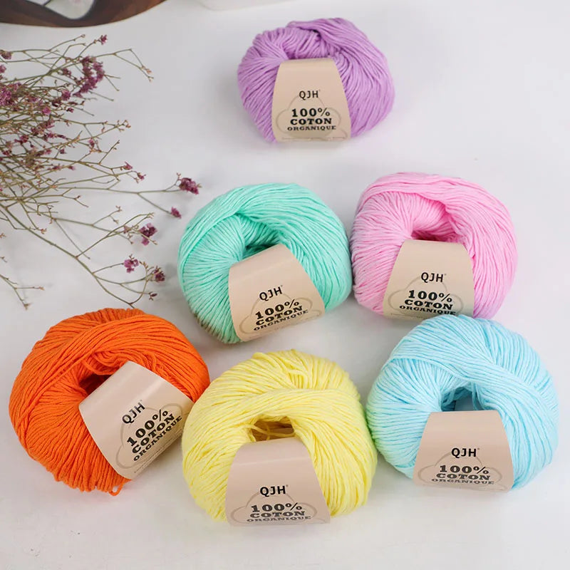 QJH 100% Cotton Yarn, Cotton Baby Sport Weight Yarn, Amigurumi Yarn, Summer Soft Yarn, Crochet/Knitting Yarn - 6 Pcs