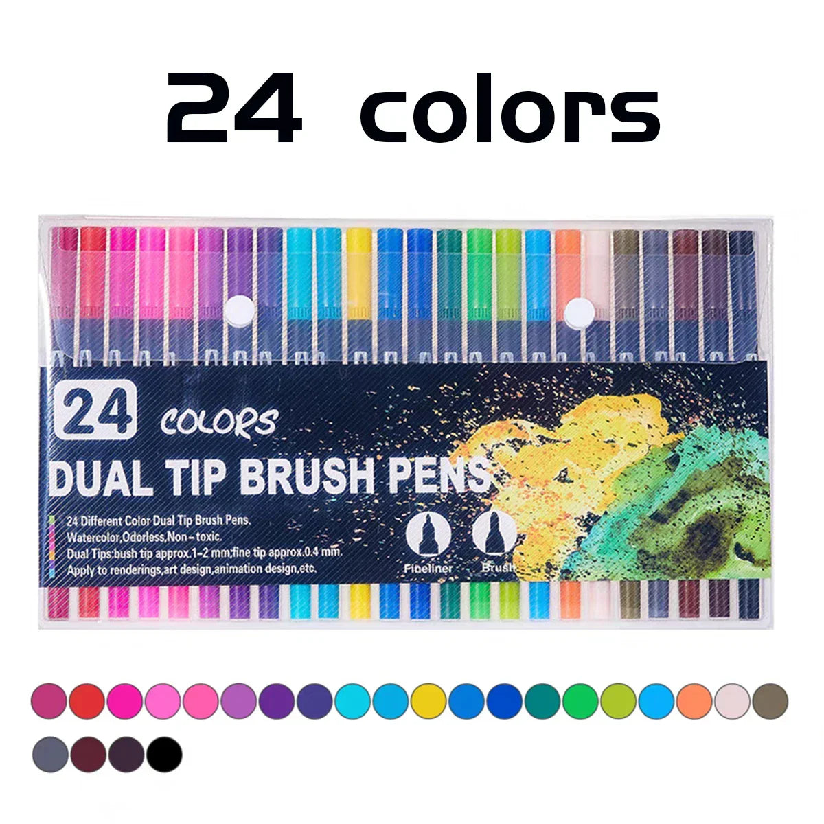 12/24/36/48 Colors Double Headed Art Drawing Notebook Pen Painting Pen Color Marker Pen Brush Tip 1-2mm Fine Tip 0.4mm