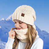 Women Fashion Winter Knitted Hat Scarf Set Fleece Lined Neck Warm Skullies Beanies Female Outdoor Thick Windproof Snow Ski Cap