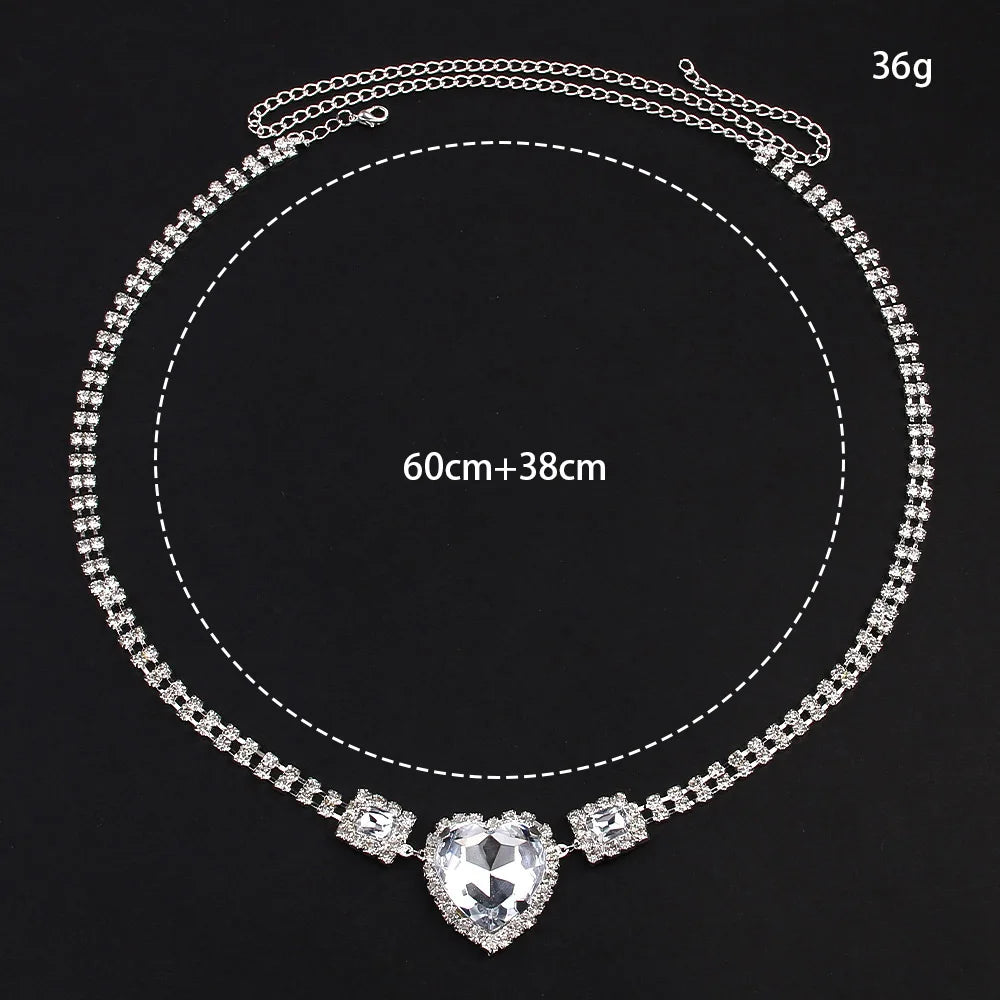 Stonefans Love Heart Waist Chain Jewelry Y2k  Belt for Women Rhinestone Belly Sexy Bikini 2024 Swimsuit Hot Costume Club Party