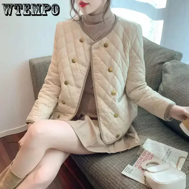 WTEMPO Women's Crop Puff Jacket Long Sleeve Warm Diamond Down Coat Loose Winter Autumn Lightweight Quilted Cardigan Parkas