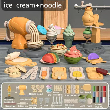 3D Plasticine Mold Modeling Clay Ice Cream Color Clay Noodle Maker Diy Plastic Play Dough Tools Sets Toys for Kids Birthday Gift