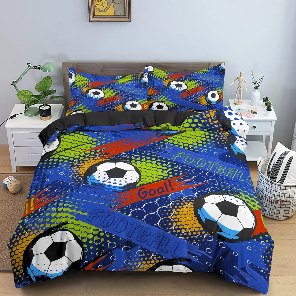 Football Duvet Cover Set 3D Print with Blue Crack Cool Sport Comforter Cover King Size for Kids Boys Girl Polyester Bedding Set