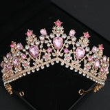 Pink Crystal Tiaras And Crowns For Women Bride Pink Rhinestone Prom Diadem Crown Tiara Bridal Wedding Hair Accessories Jewelry