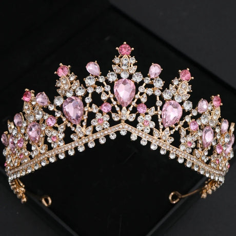 Pink Crystal Tiaras And Crowns For Women Bride Pink Rhinestone Prom Diadem Crown Tiara Bridal Wedding Hair Accessories Jewelry